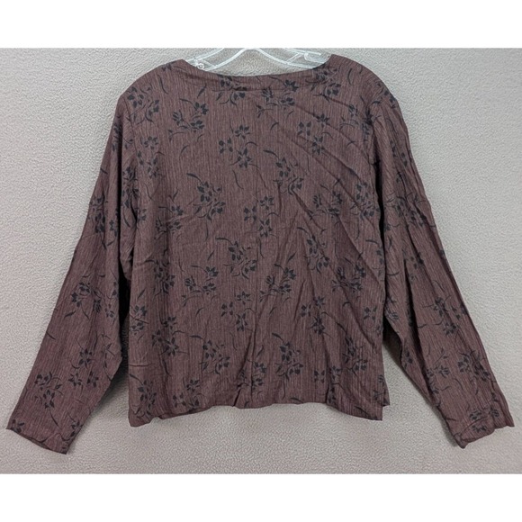 Thin Air Brown Blouse Womens Brown Floral Long Sleeve Rayon Top Boho Size Small - Picture 5 of 10